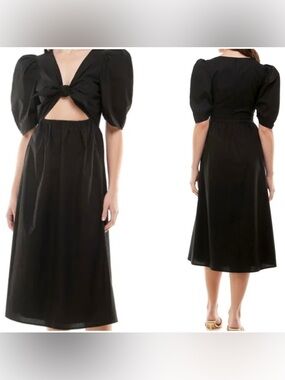 wayf casper midi dress Kasper Petite V-Neck Cap-Sleeve Drawstring Waist Dress - Vanilla Ice Multi